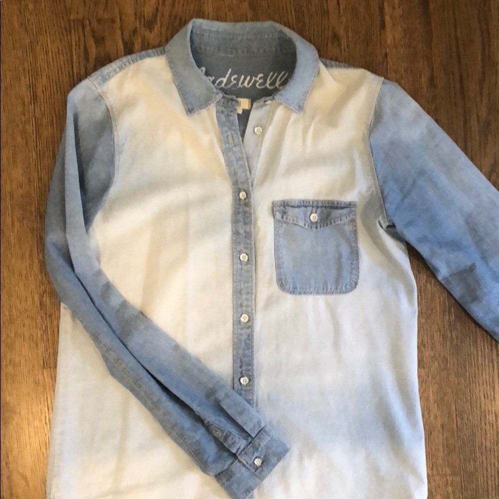 Madewell distressed denim button down